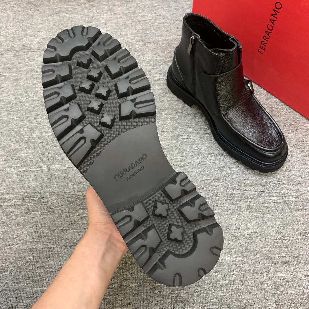 Men's shoes 💰960 🎁🎁🎁😈[Ferragamo] Men's high-top boots, the latest hot style, 1:1 original purchase quality, top quality, imported cowhide for the uppers, imported cowhide for the lining and feet, with original lightweight foam outsole, matching code 39-44, (38, 45 custom-made, non-refundable)